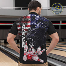 Load image into Gallery viewer, American Flag Panther Bowling Polo, Quarter Zip Shirts for Men Custom patriotic Team Bowling jerseys NQS10289