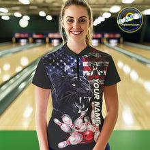 Load image into Gallery viewer, American Flag Panther Bowling Polo, Quarter Zip Shirts for Women Custom patriotic Team Bowling jerseys NQS10289
