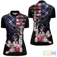 Load image into Gallery viewer, American Flag Panther Bowling Polo, Quarter Zip Shirts for Women Custom patriotic Team Bowling jerseys NQS10289