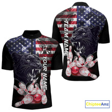 Load image into Gallery viewer, American Flag Panther Bowling Polo, Quarter Zip Shirts for Men Custom patriotic Team Bowling jerseys NQS10289