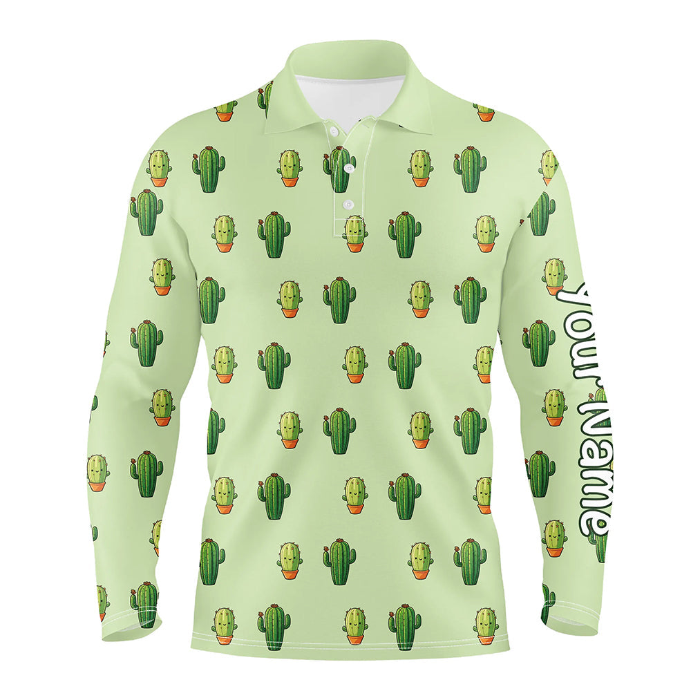 Personalized Green Cactus In Pot pattern mens golf polo shirts custom cactus golf shirt, golfer gifts NQS8322