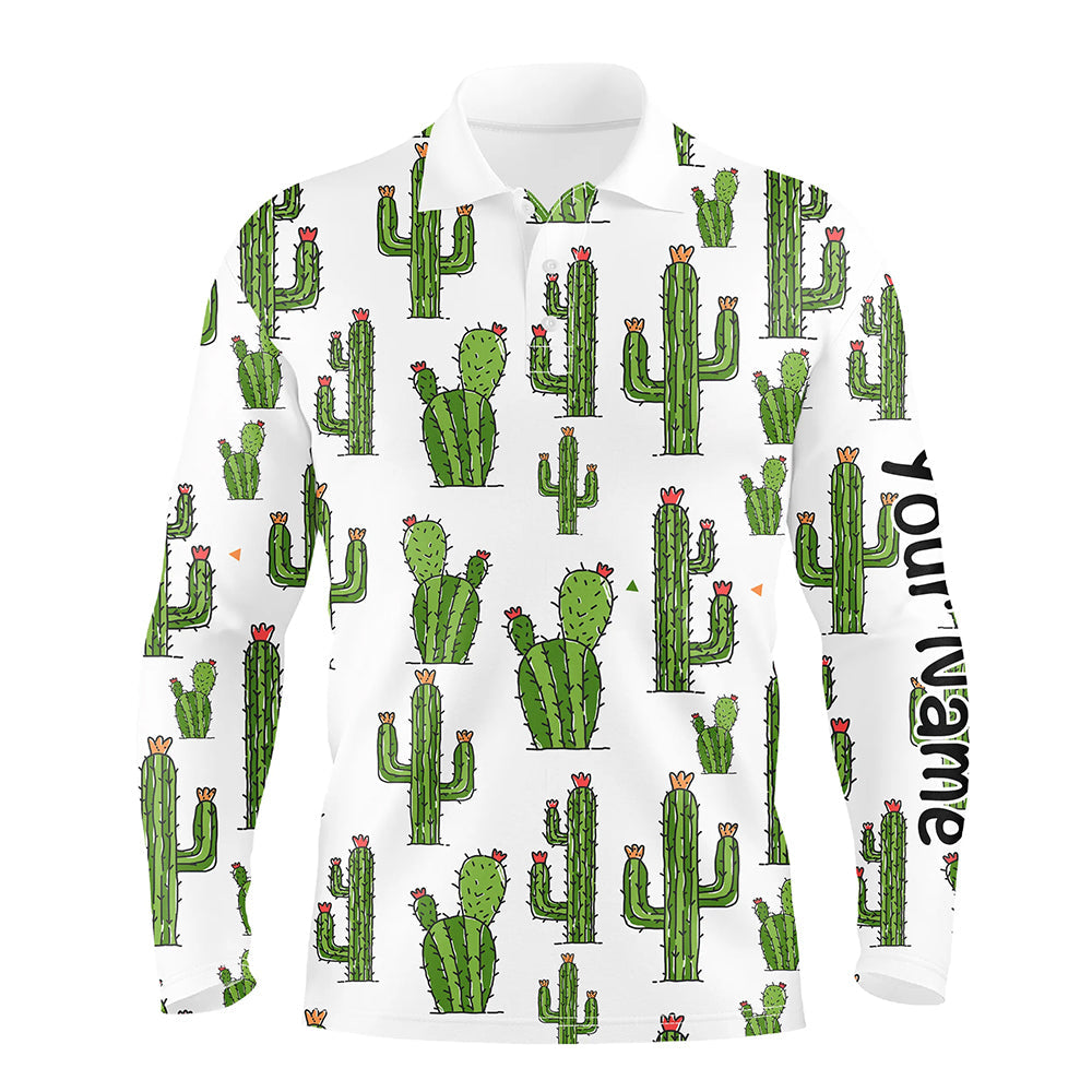 Personalized Funny Cactus pattern mens golf polo shirts custom cactus golf shirt, golfer gifts NQS8323