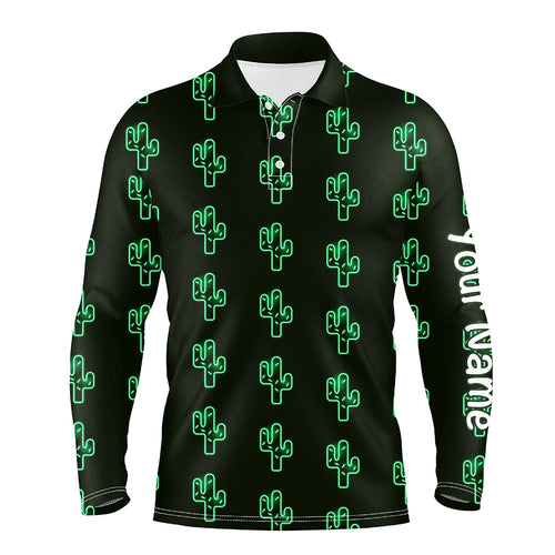 Personalized Green neon Cactus pattern mens golf polo shirts custom cactus golf shirt, golfer gifts NQS8324