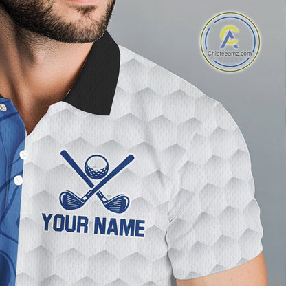 White and Blue Camo Flame Mens Golf Polo Shirt Custom golf attire for men, personalized golf gifts NQS10709