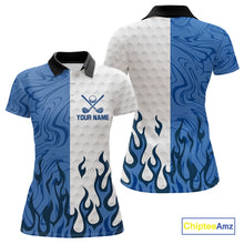 Load image into Gallery viewer, White and Blue Camo Flame Women Golf Polo Shirt Custom golf attire for ladies, personalized golf gift NQS10709