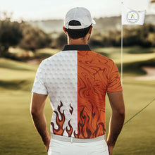 Load image into Gallery viewer, White and Orange Camo Flame Mens Golf Polo Shirt Custom golf attire for men, personalized golf gifts NQS10711