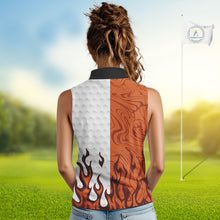 Load image into Gallery viewer, White and Orange Camo Flame Women Sleeveless Golf Polo Shirt Custom golf attire for ladies golf gift NQS10711