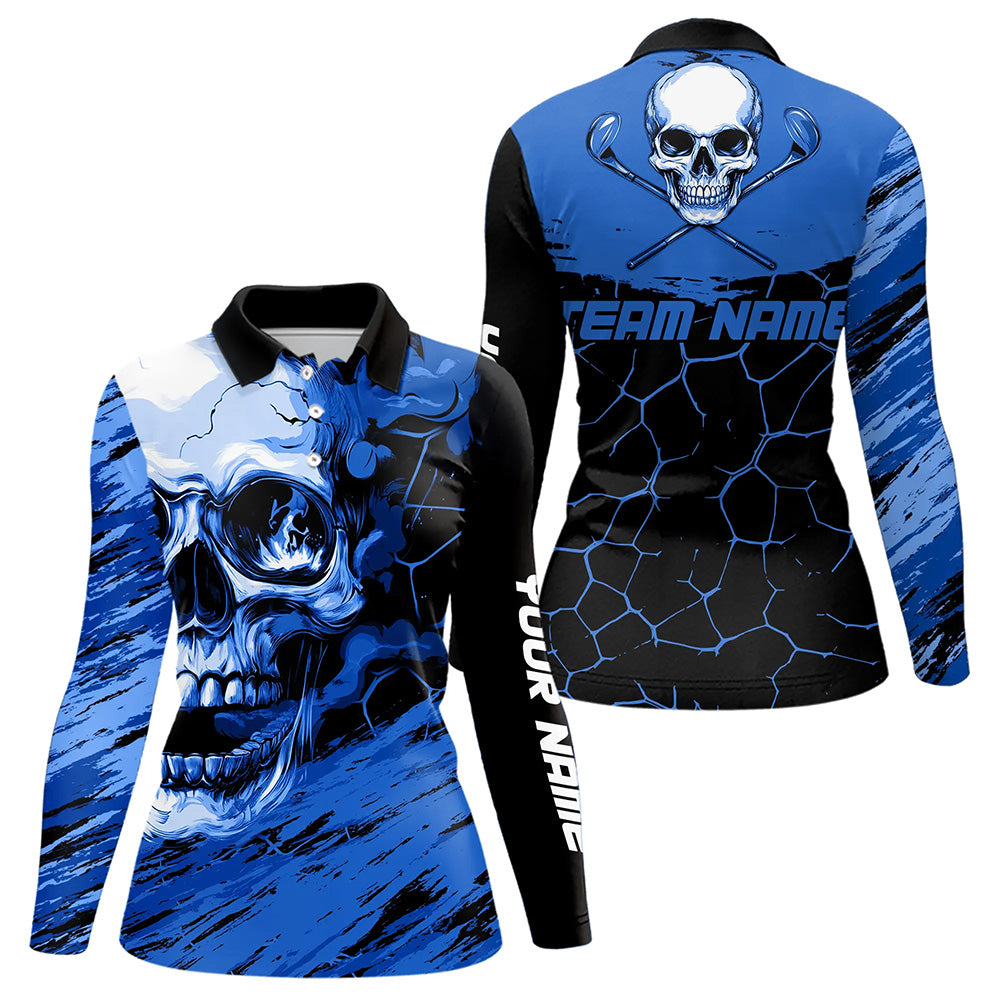 Black and Blue Skull Golf Custom Women golf polo shirts, personalized golf tournament jerseys for team NQS9584