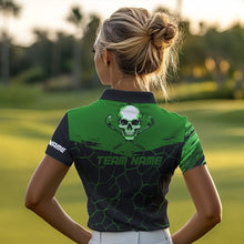 Load image into Gallery viewer, Black and Green Skull Golf Custom Women golf polo shirts, personalized golf tournament jersey for team NQS9585