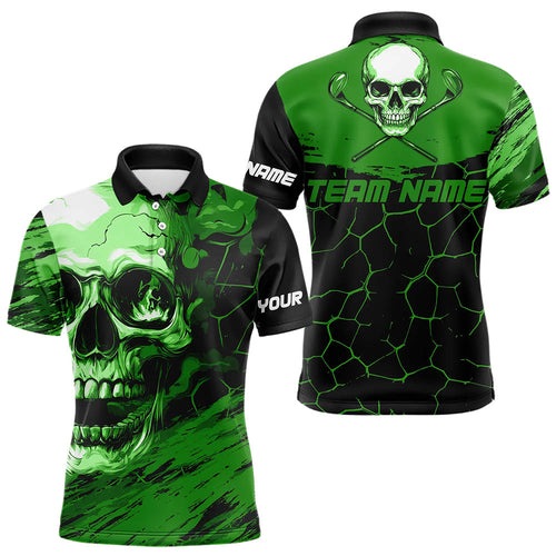 Black and Green Skull Golf Custom Men golf polo shirts, personalized golf tournament jerseys for team NQS9585