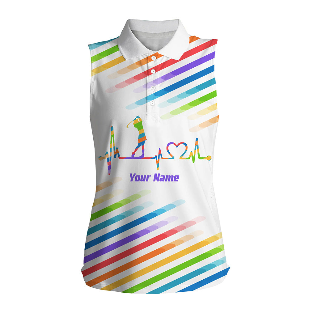 Womens sleeveless polo shirt custom colorful rainbow golf heartbeat tournament ladies white golf tops NQS5528