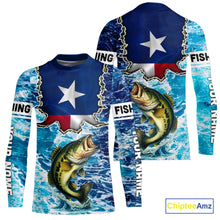 Load image into Gallery viewer, Texas Bass Fishing blue ocean camo custom Largemouth Bass long sleeves performance fishing shirts NQS9999