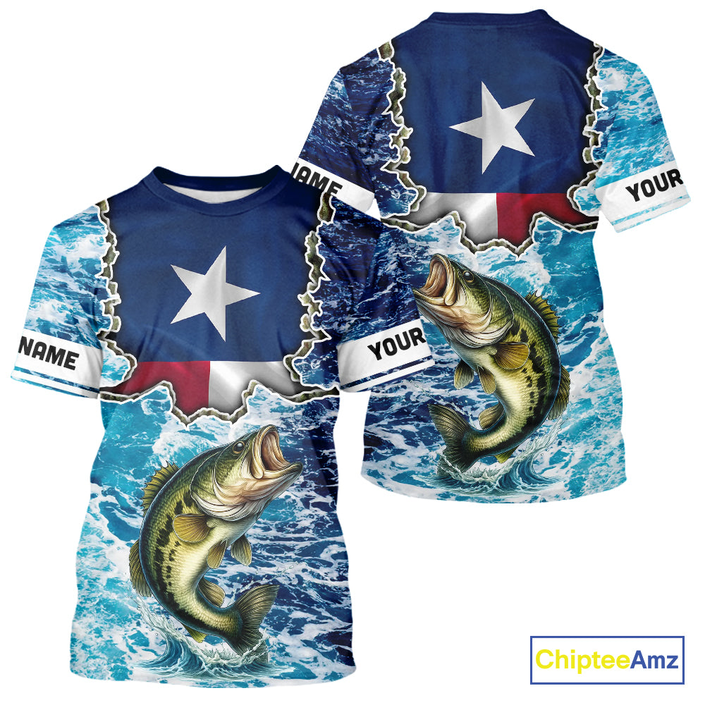 Texas Bass Fishing blue ocean camo custom Largemouth Bass long sleeves performance fishing shirts NQS9999