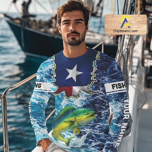 Texas Mahi Mahi Fishing blue ocean camo custom Mahi Mahi long sleeves performance fishing shirts NQS10000