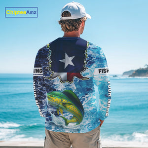 Texas Mahi Mahi Fishing blue ocean camo custom Mahi Mahi long sleeves performance fishing shirts NQS10000