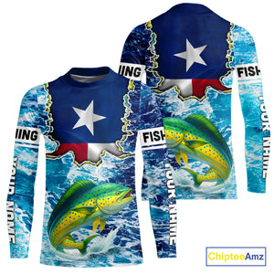 Texas Mahi Mahi Fishing blue ocean camo custom Mahi Mahi long sleeves performance fishing shirts NQS10000