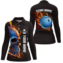 Load image into Gallery viewer, Bowling Skull on fire Bowling polo shirts for women custom team Skull Bowling jerseys NQS6197