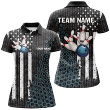 Load image into Gallery viewer, Black white American flag Women bowling Polo, Quarter Zip shirt Custom camo Bowling Team Jersey | Blue NQS8531