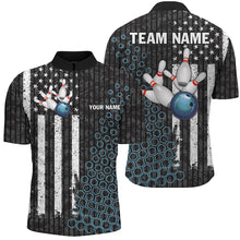 Load image into Gallery viewer, Black white American flag Men bowling Polo, Quarter Zip shirts Custom camo Bowling Team Jerseys | Blue NQS8531