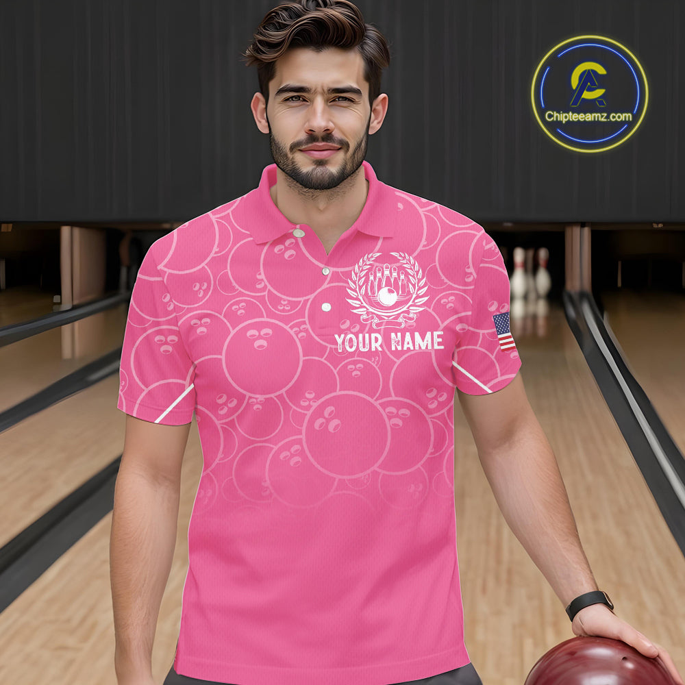 Pink bowling camo Mens bowling shirts Custom American flag patriotic bowling team league jerseys NQS10714