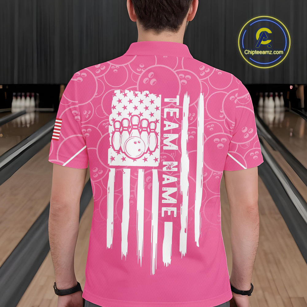 Pink bowling camo Mens bowling shirts Custom American flag patriotic bowling team league jerseys NQS10714