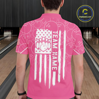 Pink bowling camo Mens bowling shirts Custom American flag patriotic bowling team league jerseys NQS10714