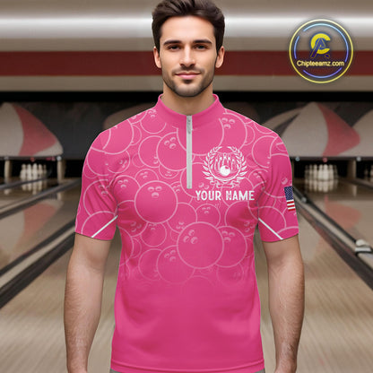 Pink bowling camo Mens bowling shirts Custom American flag patriotic bowling team league jerseys NQS10714