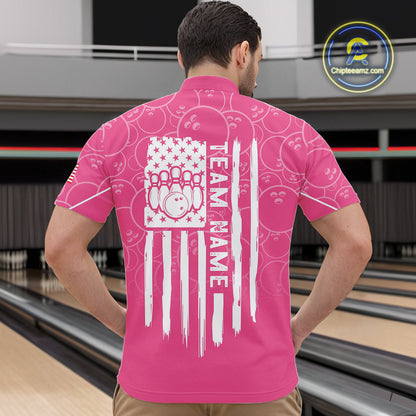 Pink bowling camo Mens bowling shirts Custom American flag patriotic bowling team league jerseys NQS10714