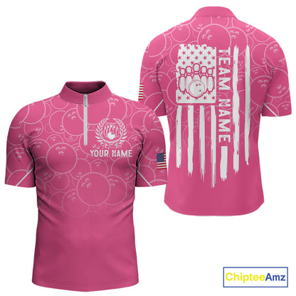 Pink bowling camo Mens bowling shirts Custom American flag patriotic bowling team league jerseys NQS10714