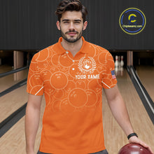 Load image into Gallery viewer, Orange bowling camo Mens bowling shirts Custom American flag patriotic bowling team league jerseys NQS10715