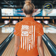 Load image into Gallery viewer, Orange bowling camo Womens bowling shirts Custom American flag patriotic bowling team league jerseys NQS10715
