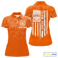 Load image into Gallery viewer, Orange bowling camo Womens bowling shirts Custom American flag patriotic bowling team league jerseys NQS10715