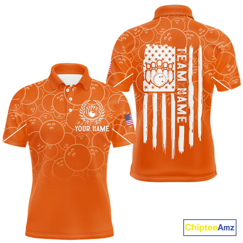 Orange bowling camo Mens bowling shirts Custom American flag patriotic bowling team league jerseys NQS10715