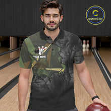Load image into Gallery viewer, Green Camo Black Bowling Polo, Quarter Zip Shirts for Men Custom Team Bowling Jersey NQS10929
