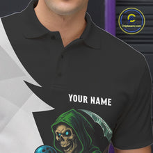 Load image into Gallery viewer, Black and White Funny Skull reaper Bowling Polo, 1/4 Zip Shirts For Men Custom Team Bowling Jersey NQS11100