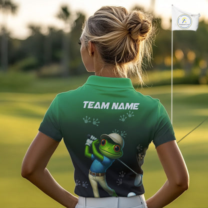 Funny Frog Green Golf polo shirt for Women Custom ladies golf top, personalized golf gifts NQS11104
