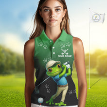 Load image into Gallery viewer, Funny Frog Green Sleeveless Golf polo shirt for Women Custom ladies golf top, personalized golf gifts NQS11104