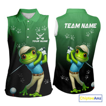 Load image into Gallery viewer, Funny Frog Green Sleeveless Golf polo shirt for Women Custom ladies golf top, personalized golf gifts NQS11104