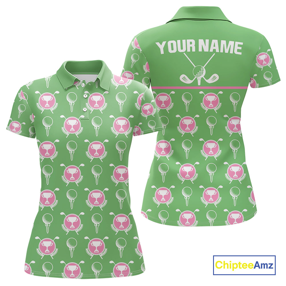 Green and Pink Golf pattern polo golf shirt for Women Custom ladies's golf clothes, best golf gifts NQS11105