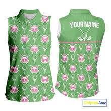 Load image into Gallery viewer, Green and Pink Golf pattern Sleeveless polo golf shirt Custom ladies&#39;s golf clothes, best golf gifts NQS11105