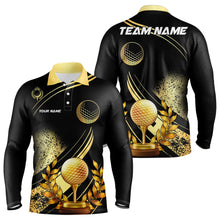 Load image into Gallery viewer, Black and Gold Mens Golf polo shirts custom golf apparel team jerseys, personalized golf gifts NQS9594
