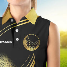 Load image into Gallery viewer, Black and Gold Women Sleeveless polo shirt custom golf apparel team jerseys, personalized golf gifts NQS9594