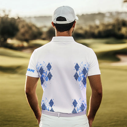 Blue Leopard argyle pattern white Men golf polo shirts custom golf wear for men, unique golf gifts NQS9736