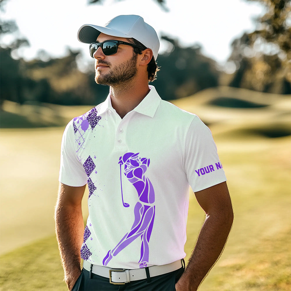 Purple Leopard argyle pattern matching golf shirt for couples custom his and hers matching golf outfit NQS9737