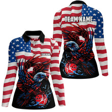Load image into Gallery viewer, Personalized Eagle Bowling Shirts for Women, Custom Team&#39;s Name American Flag Cool Bowler Jerseys NQS7891