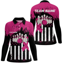 Load image into Gallery viewer, Pink and Black American flag Women Polo, 1/4 Zip Shirts Custom Breast Cancer Awareness bowling jerseys NQS8102