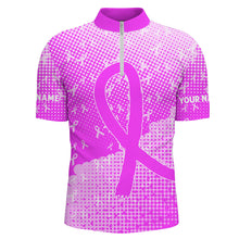 Load image into Gallery viewer, Purple ribbons pattern Custom Bowing Shirts For Men, Breast Cancer Awareness team bowling jerseys NQS8105