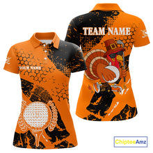 Load image into Gallery viewer, Black &amp; Orange Turkey golf Women golf polo shirts custom Thanksgiving golf shirt, ladies golf attire NQS10722