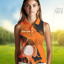 Load image into Gallery viewer, Black &amp; Orange Turkey golf Sleeveless golf polo shirts custom Thanksgiving golf shirt for Ladies NQS10722