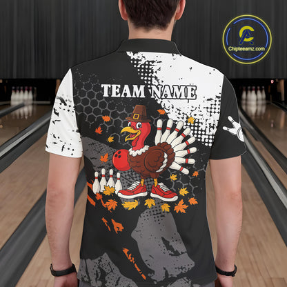 Black and white Mens bowling shirts Custom retro Turkey bowling Thanksgiving bowling team jersey NQS10723